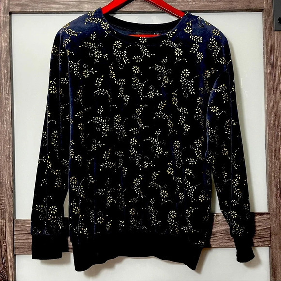 Vintage 90’s Jaclyn Sport Black Velvet Gold Floral Sweatshirt Medium Whimsigoth - Picture 1 of 10